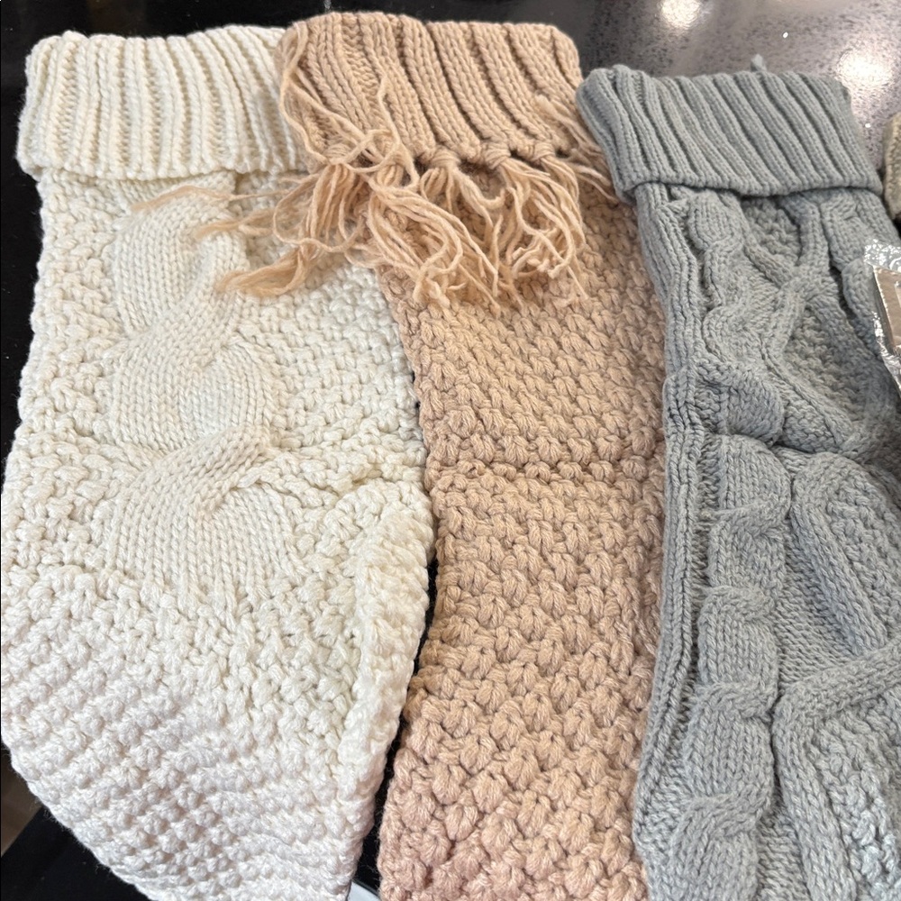 Cozy Knit Holiday Stockings Set - Cream, White, Gray, Tan - Picture 3 of 3